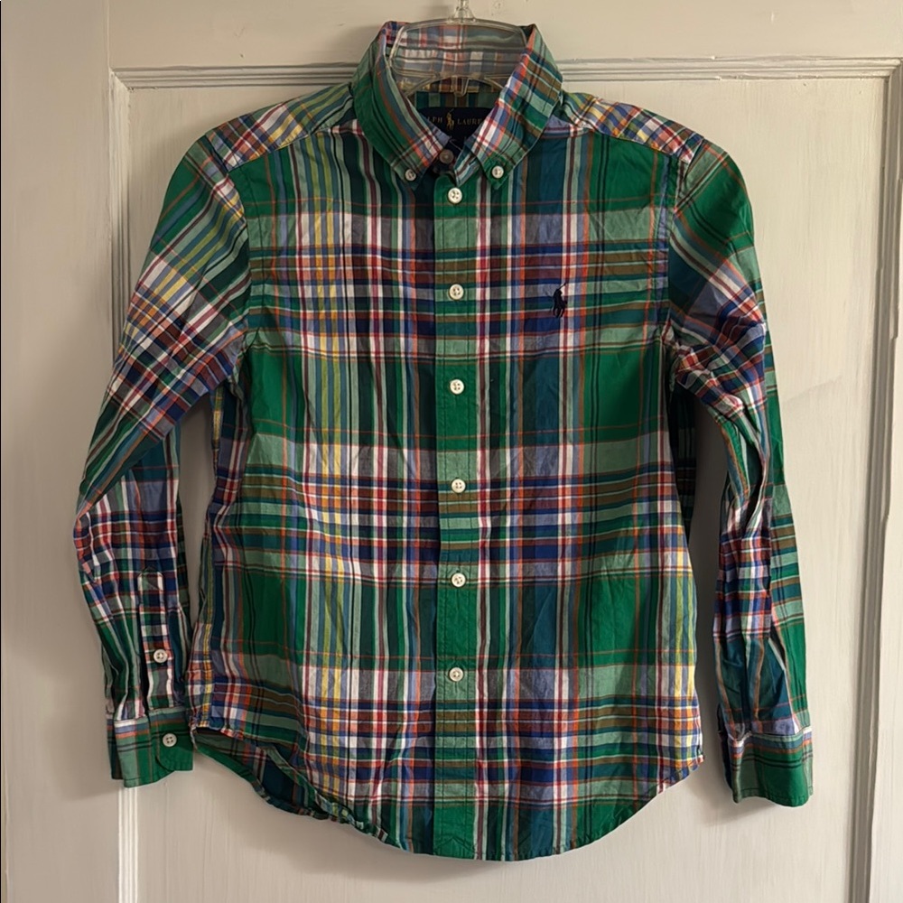 Ralph Lauren Boys Green Plaid Button-Down Shirt